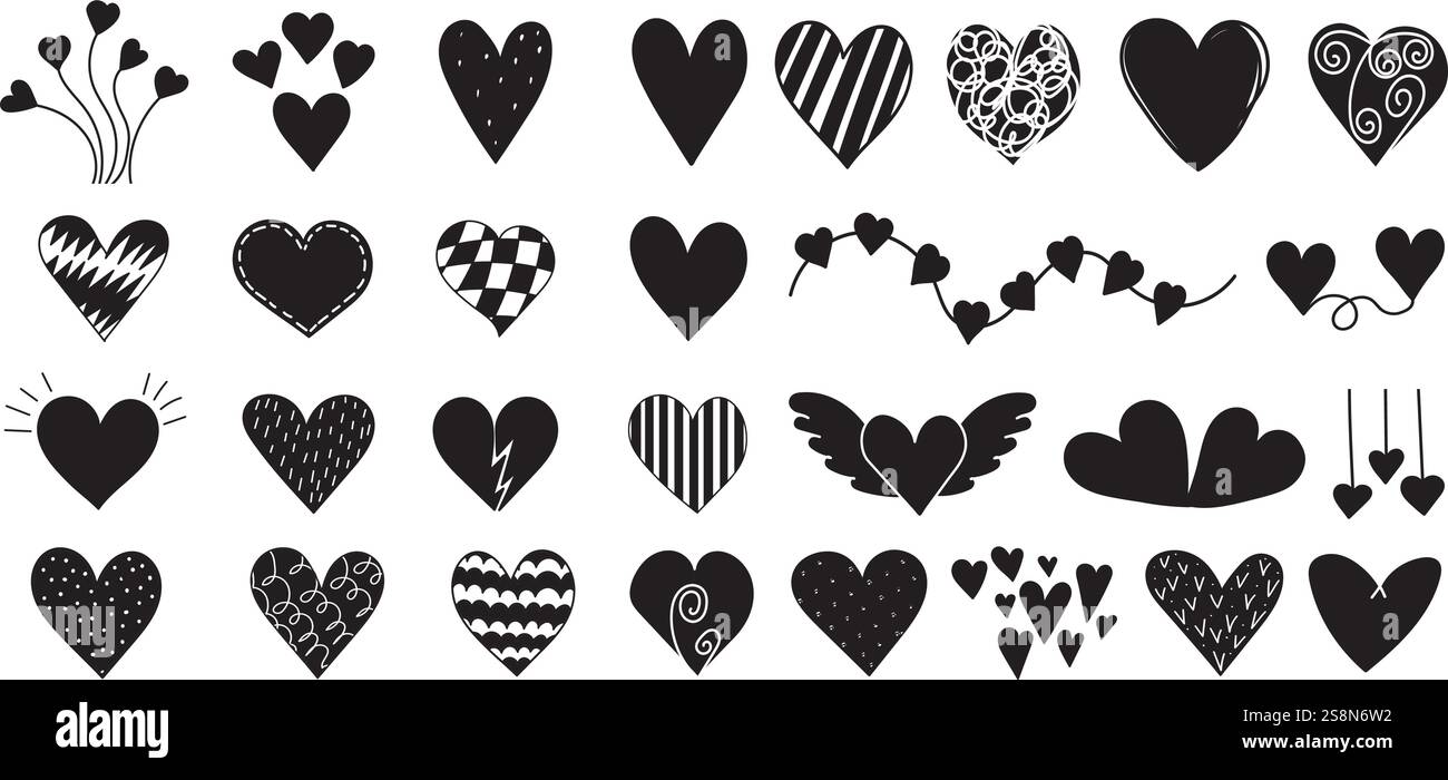 doodle hearts set silhouette design vector isolated Stock Vector Image ...