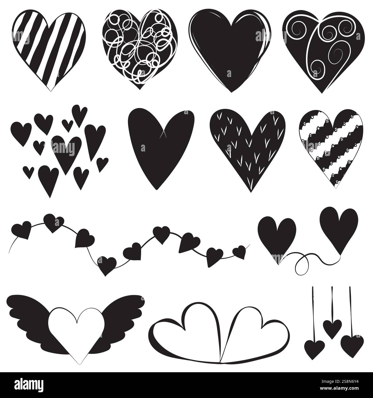 set of doodle hearts silhouette design vector isolated Stock Vector ...