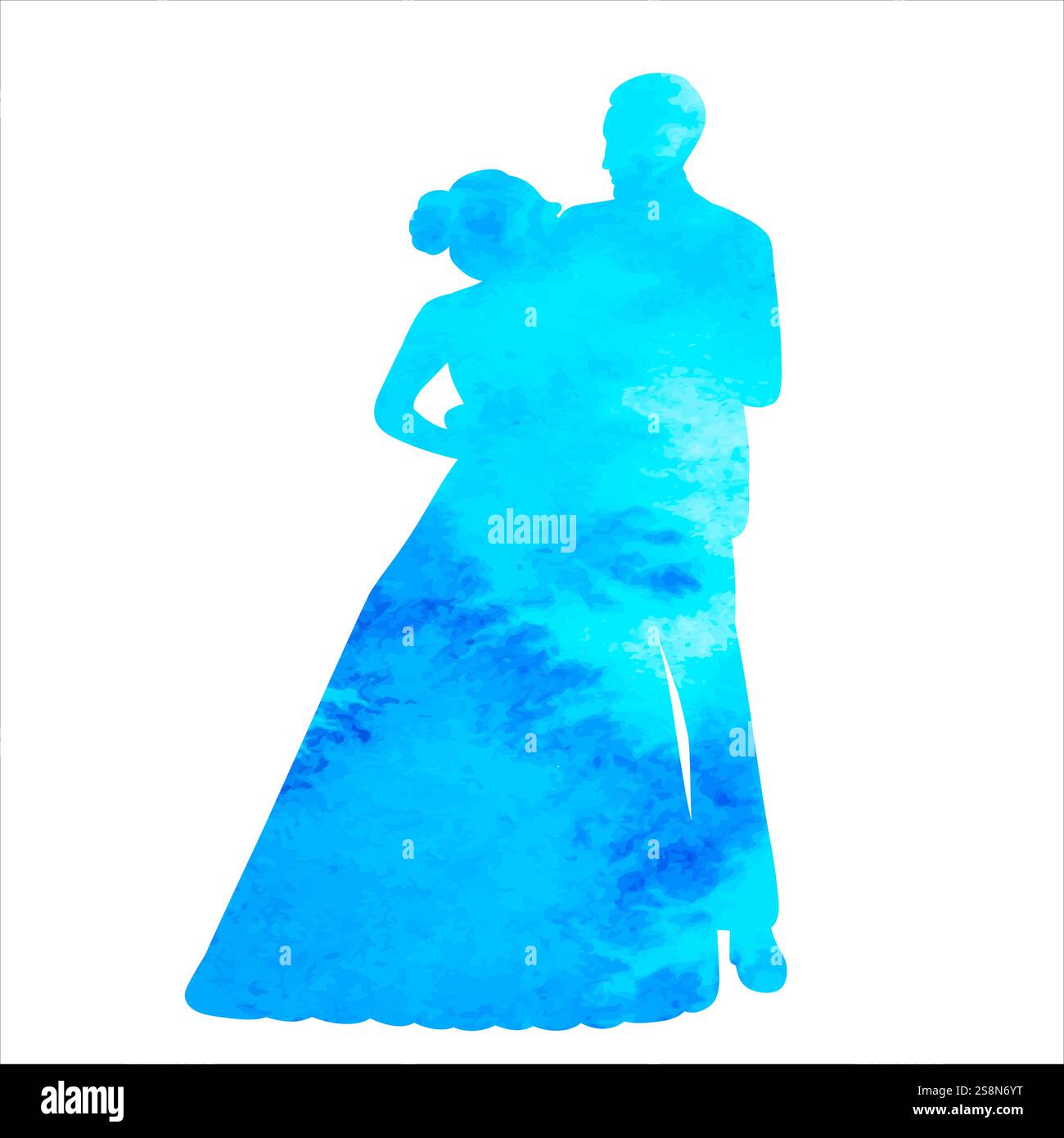 blue watercolor bride and groom silhouette design Stock Vector Image ...