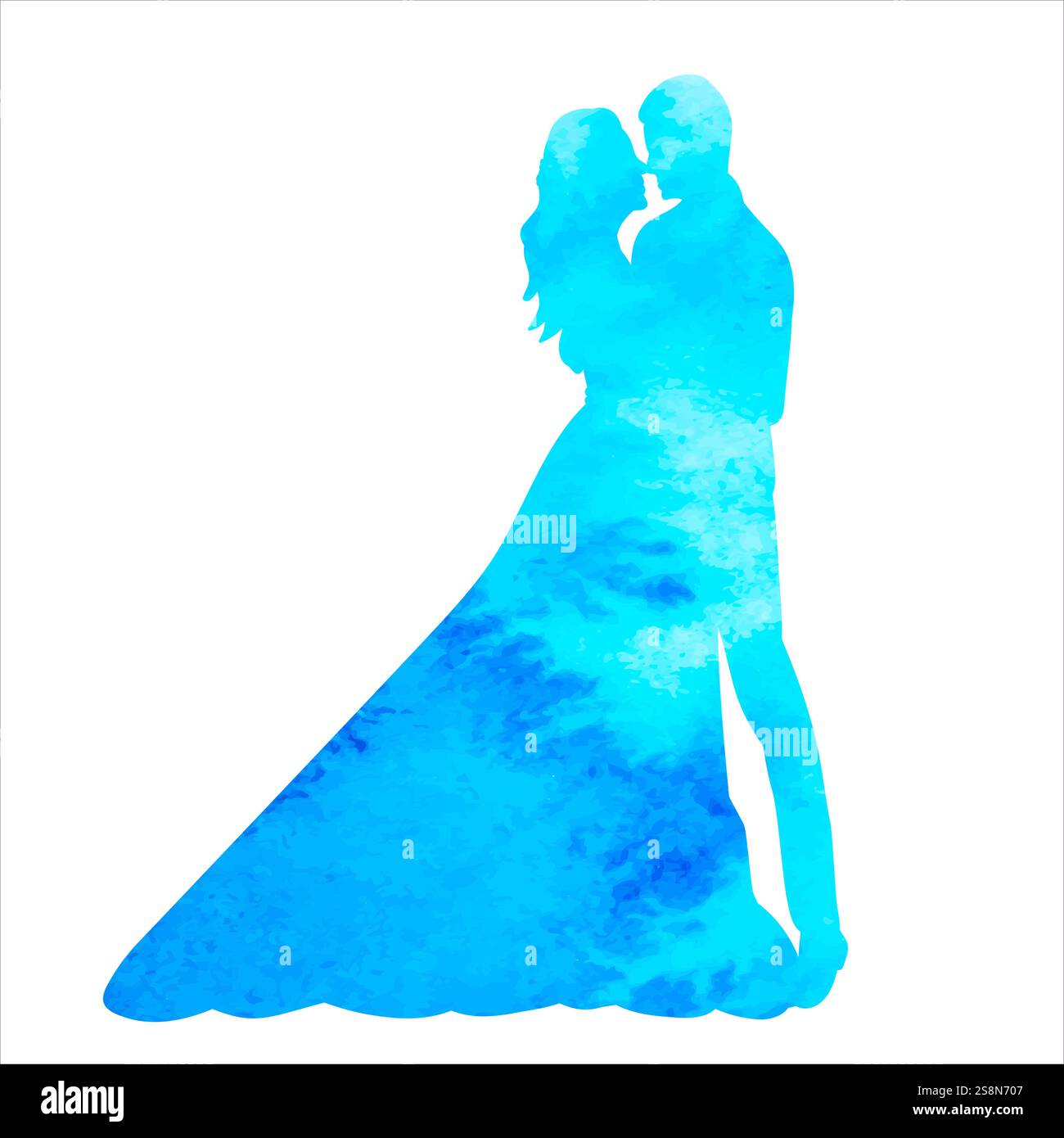 blue watercolor bride and groom silhouette design vector isolated Stock ...