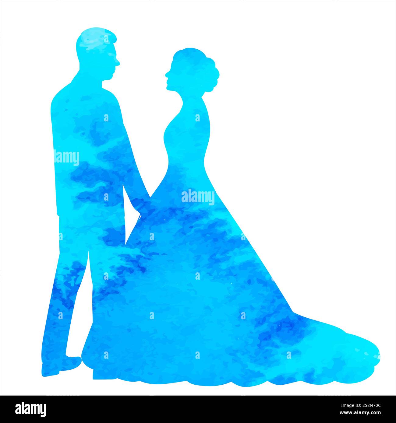 watercolor blue bride and groom silhouette design vector isolated Stock ...