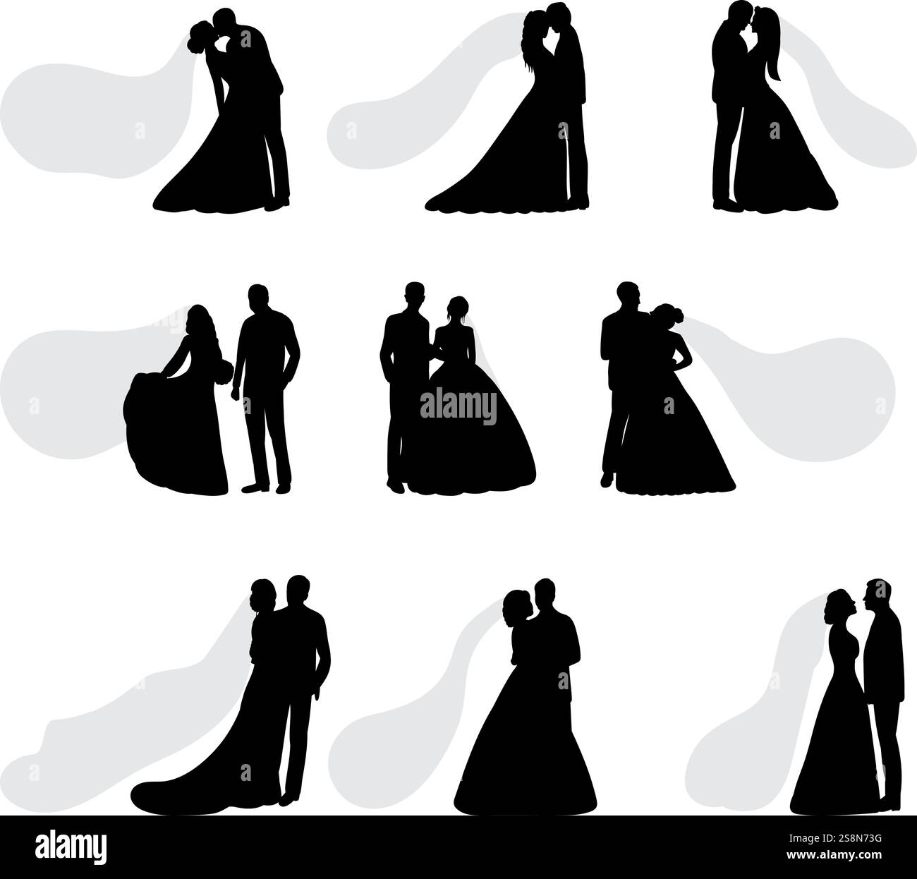 set of brides and grooms silhouette design vector Stock Vector Image ...