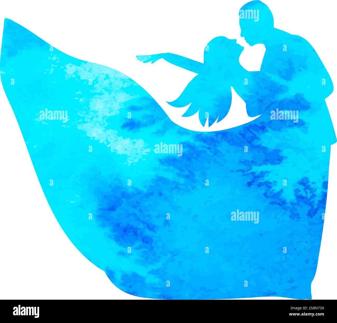 watercolor blue bride and groom silhouette design vector Stock Vector ...