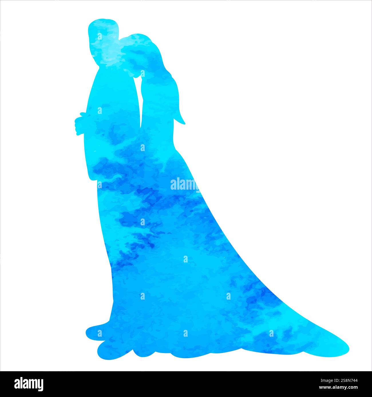 blue watercolor bride and groom silhouette design vector Stock Vector ...