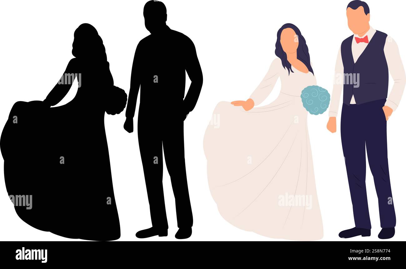 bride and groom wedding in flat style, isolated vector Stock Vector ...