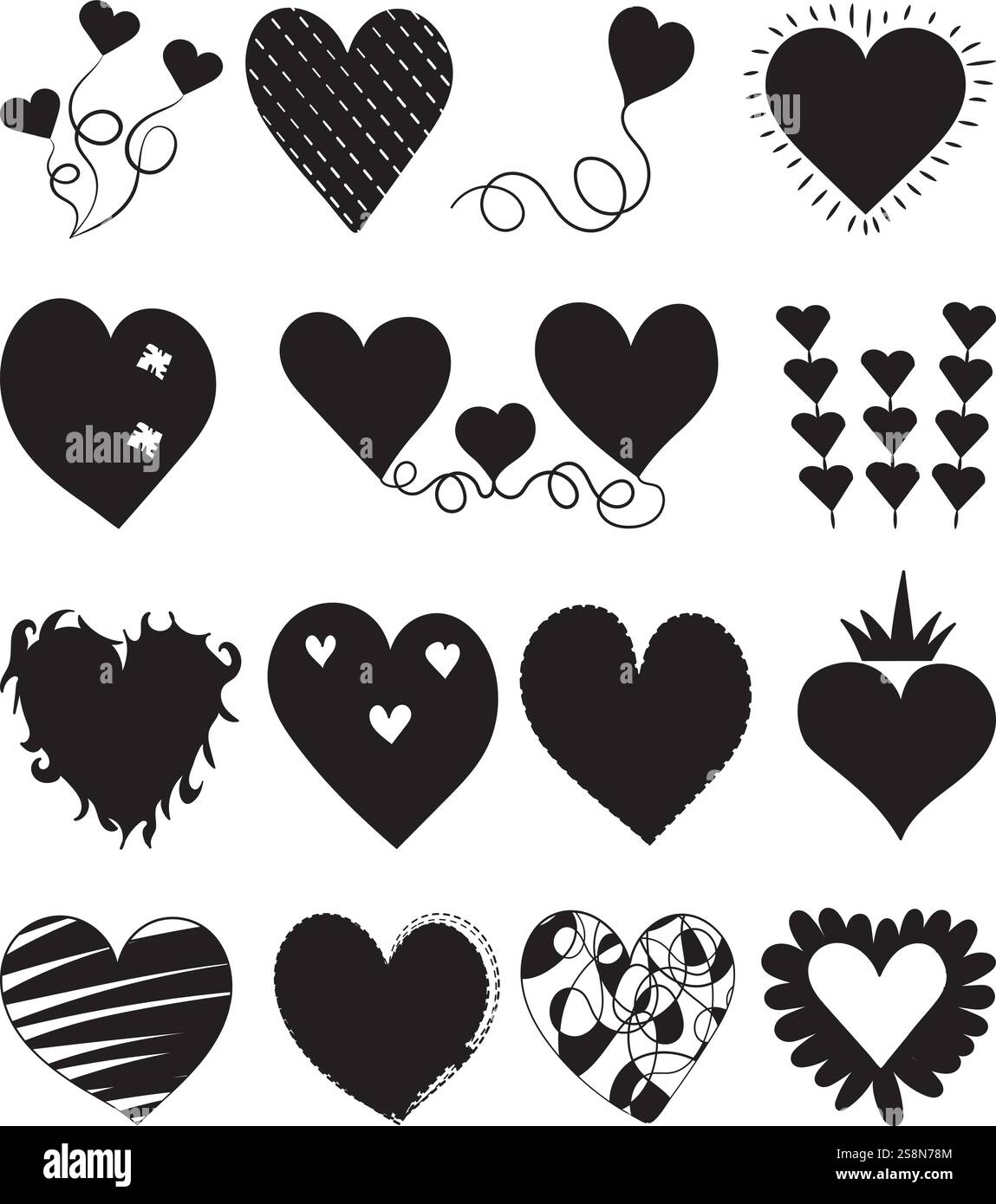 set of hearts silhouette design vector isolated Stock Vector Image ...