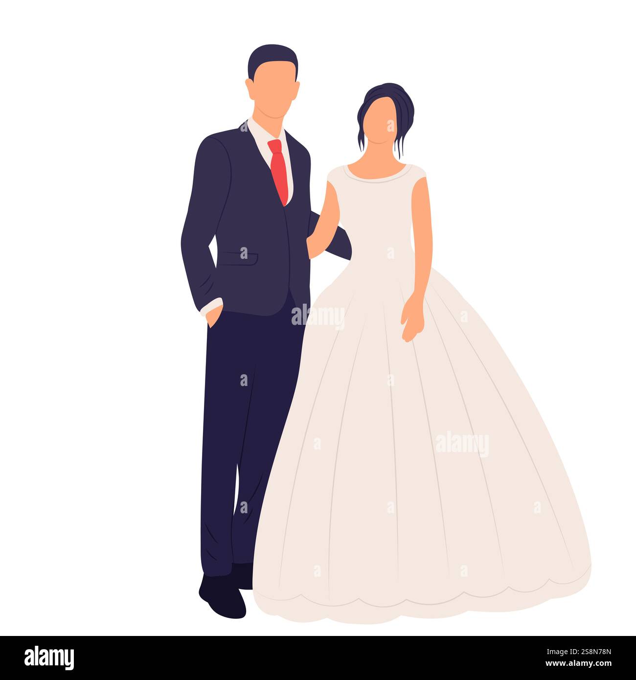 bride and groom in a dress in a flat style, isolated vector Stock ...