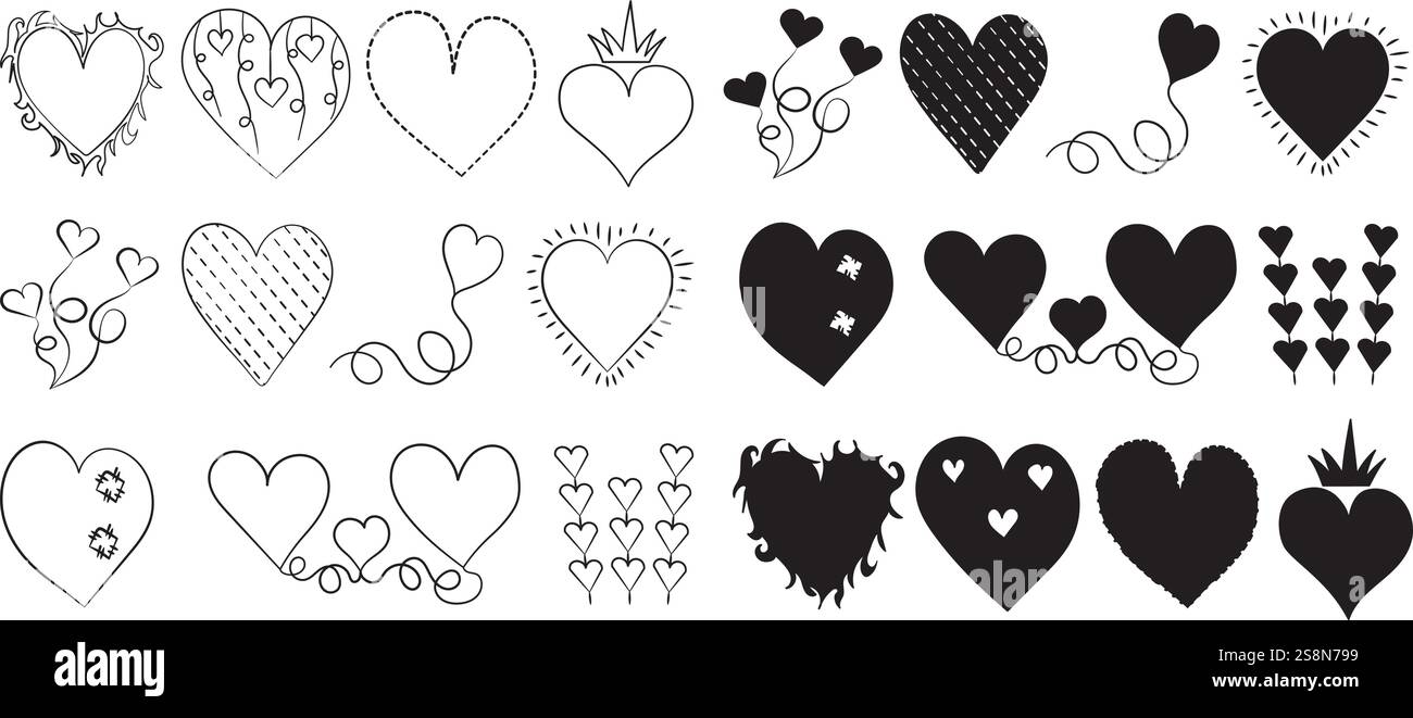 set of hearts sketch ,contour line isolated Stock Vector Image & Art ...