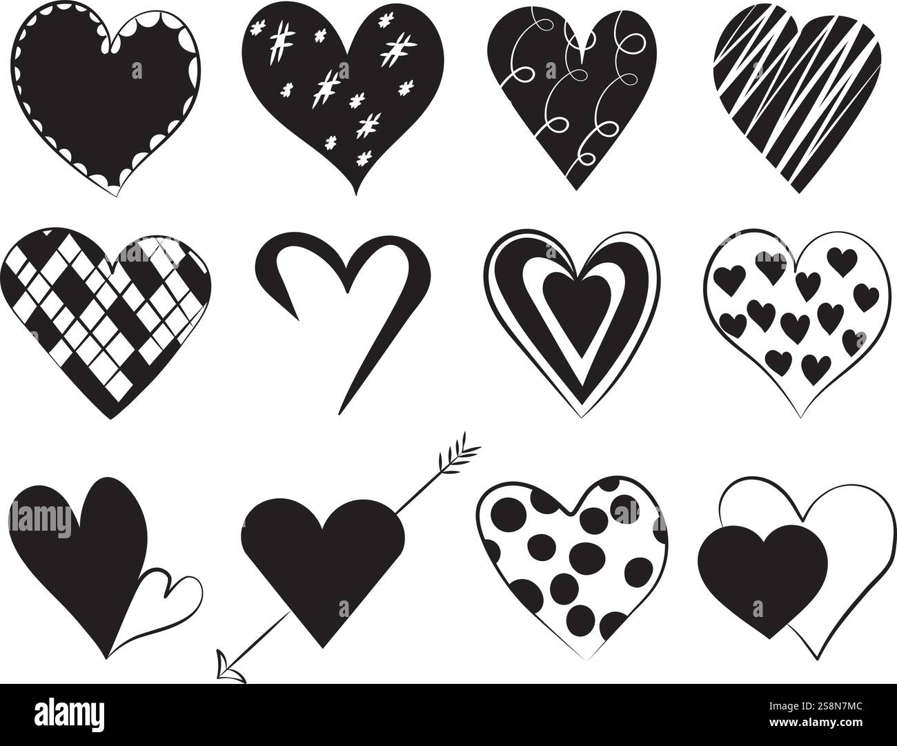 doodle hearts set silhouette design vector isolated Stock Vector Image ...