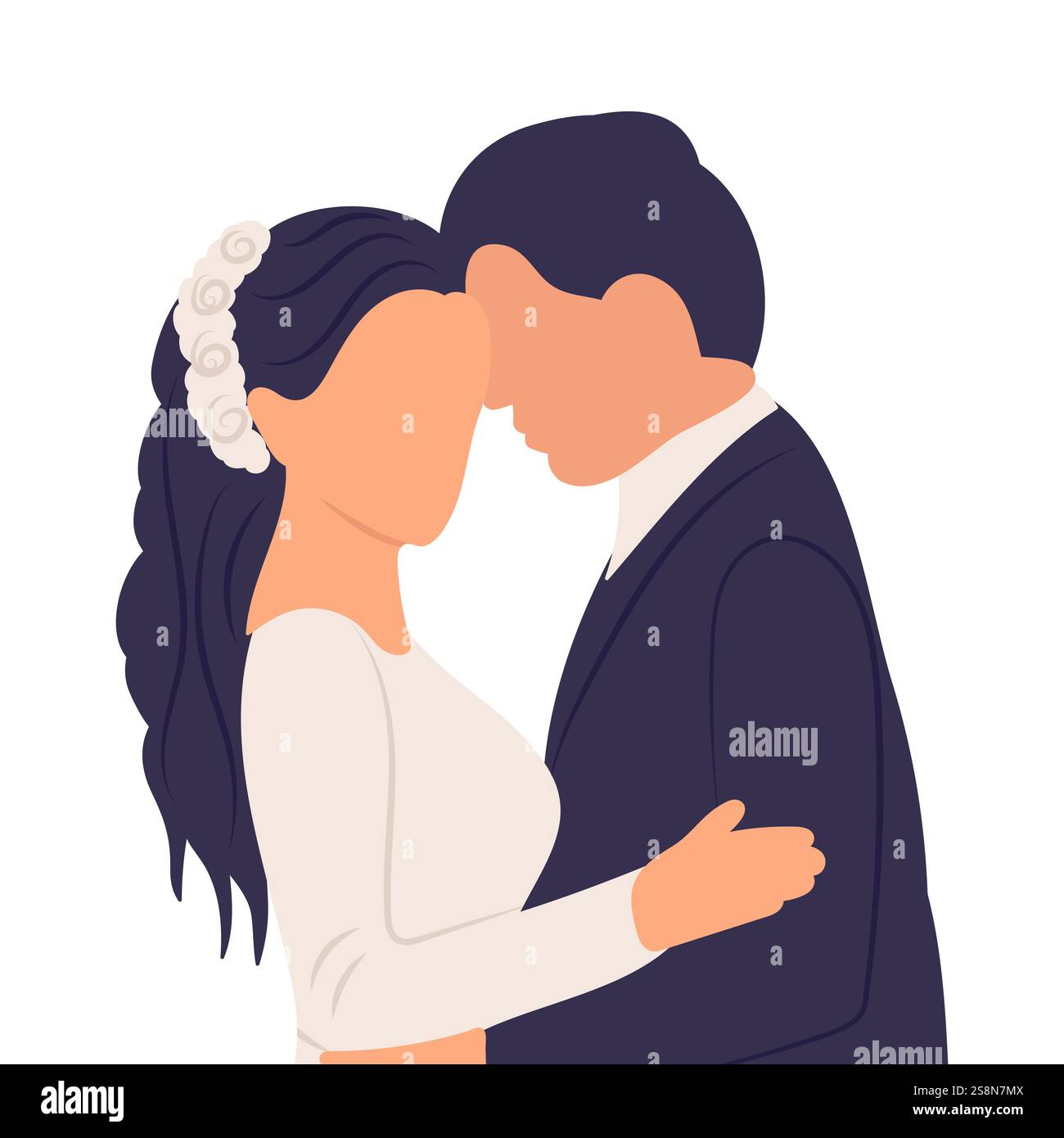 portrait of bride and groom in flat style, vector Stock Vector Image ...