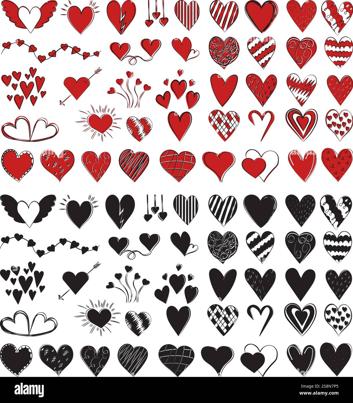 hearts doodle set silhouette design vector Stock Vector Image & Art - Alamy