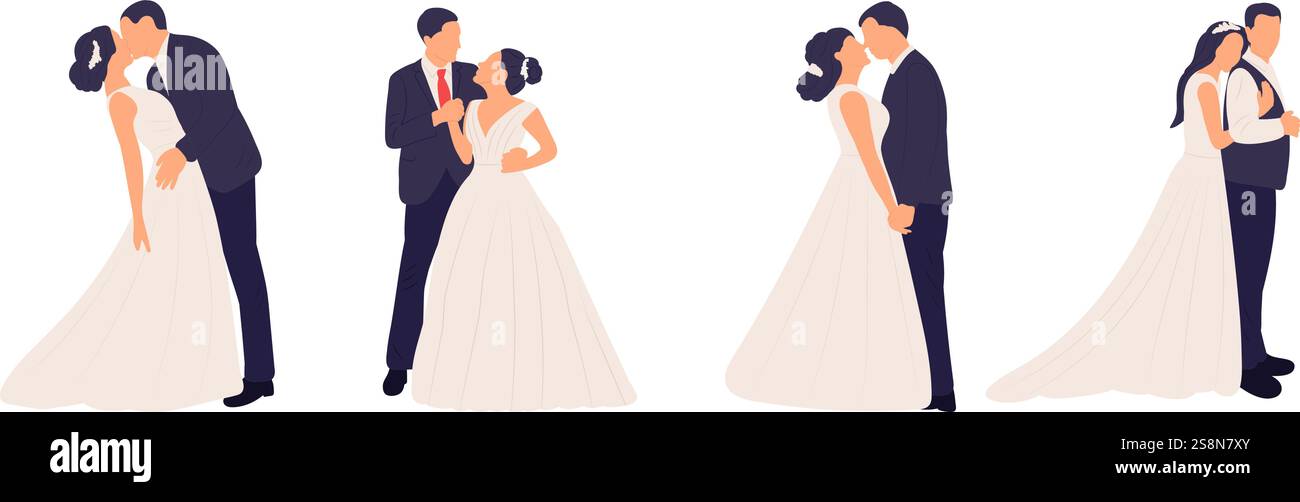 set of bride and groom in flat style, isolated vector Stock Vector ...