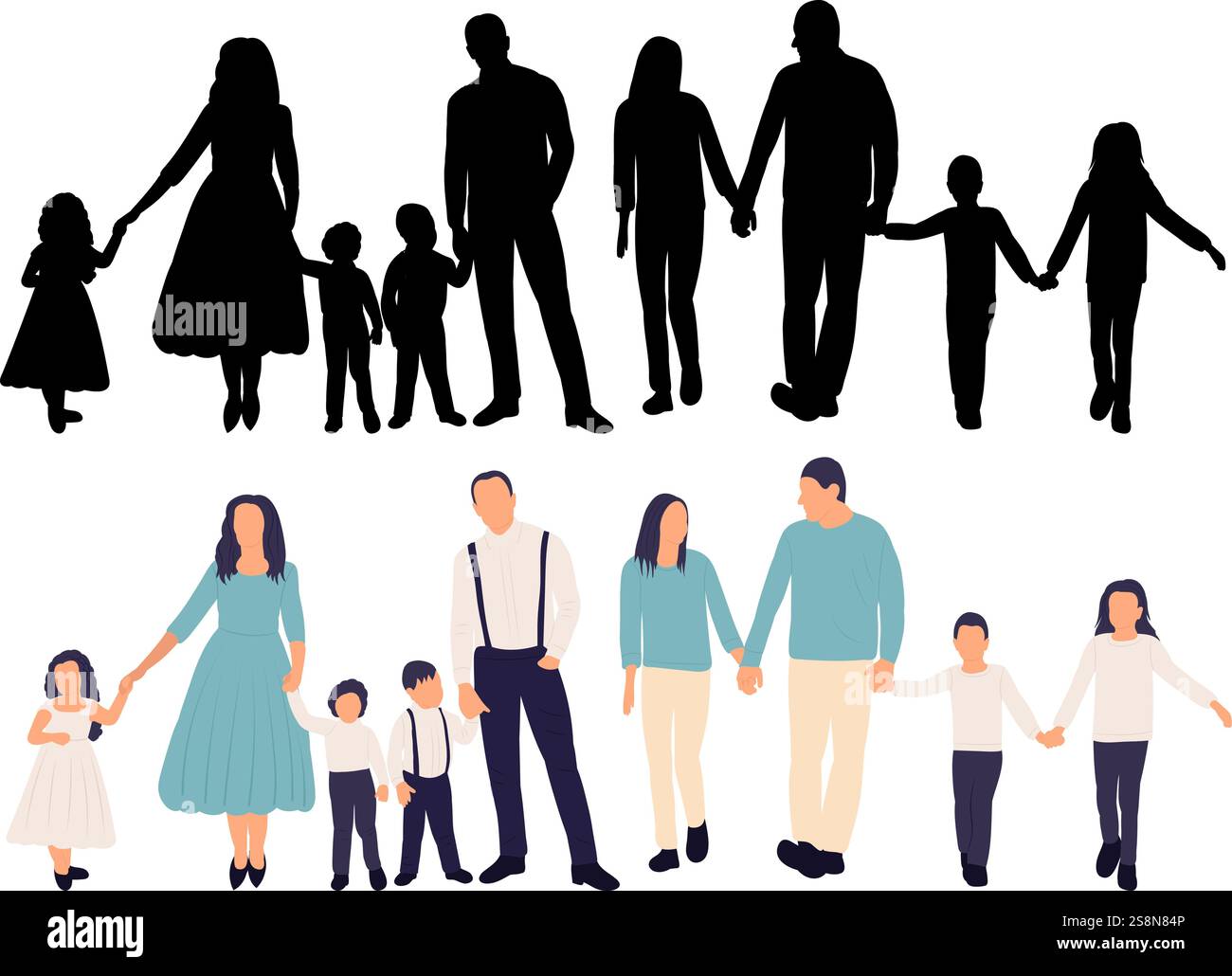 family, parents and children in flat style, isolated vector Stock ...