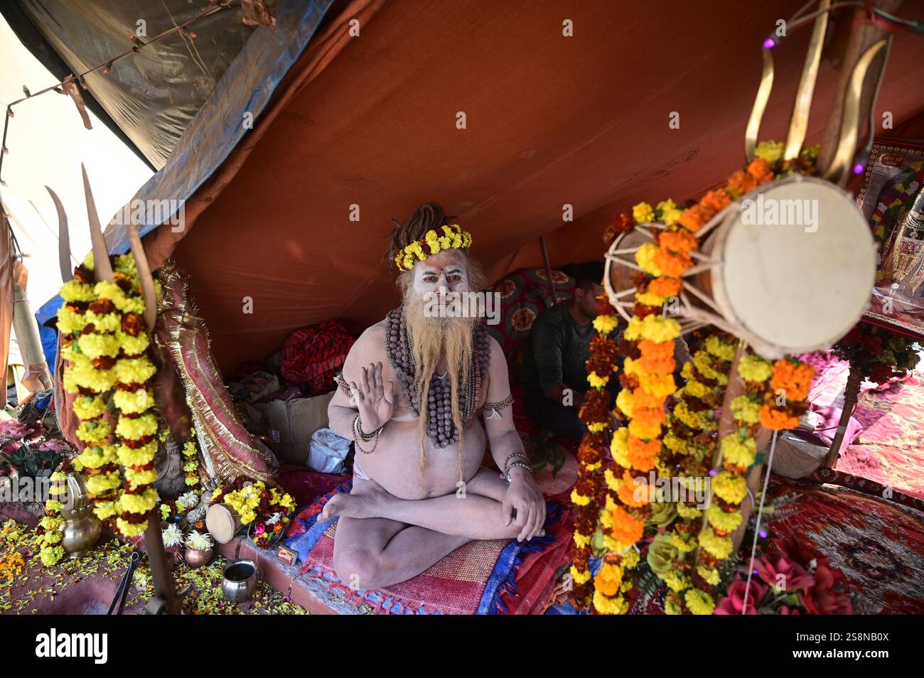 January 23, 2025 Prayagraj A sadhu at his tent during ongoing