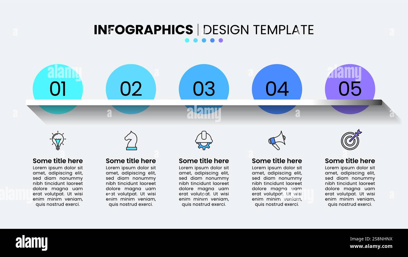 Infographic template with icons and 5 options or steps. Can be used for workflow layout, diagram, banner, webdesign. Vector illustration Stock Vector