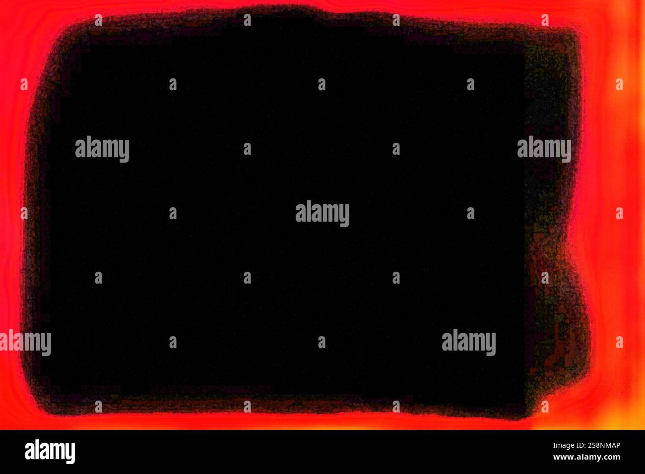 Black rectangle burning in red and orange flames background Stock Photo