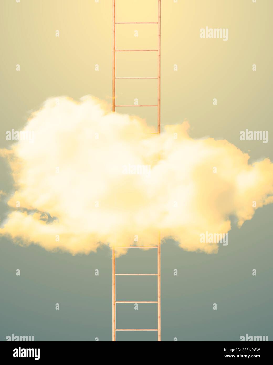 Ladder coming through cloud on color gradient background Stock Photo ...