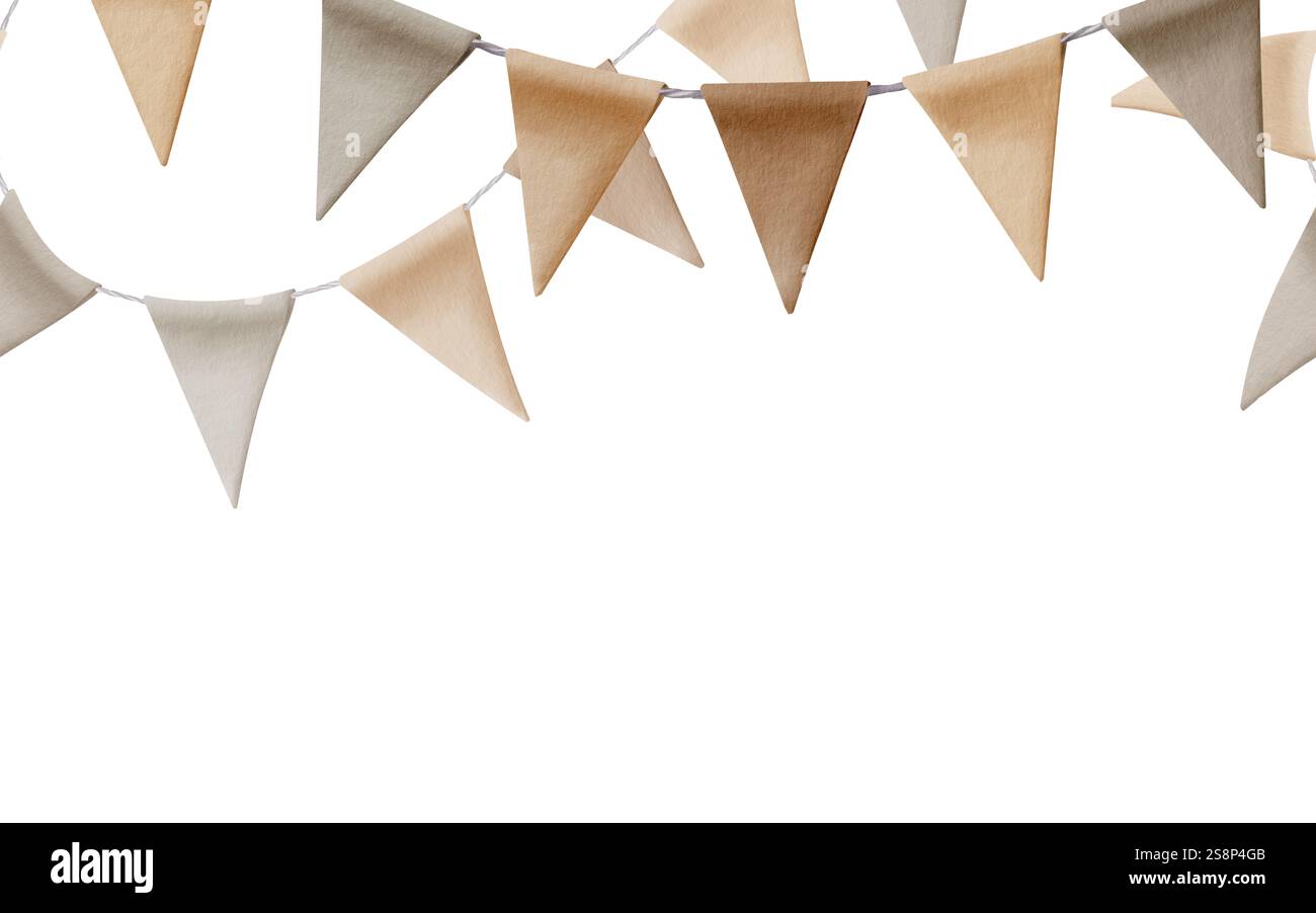 Triangular holiday flags with twisted gray rope in seamless border as ...