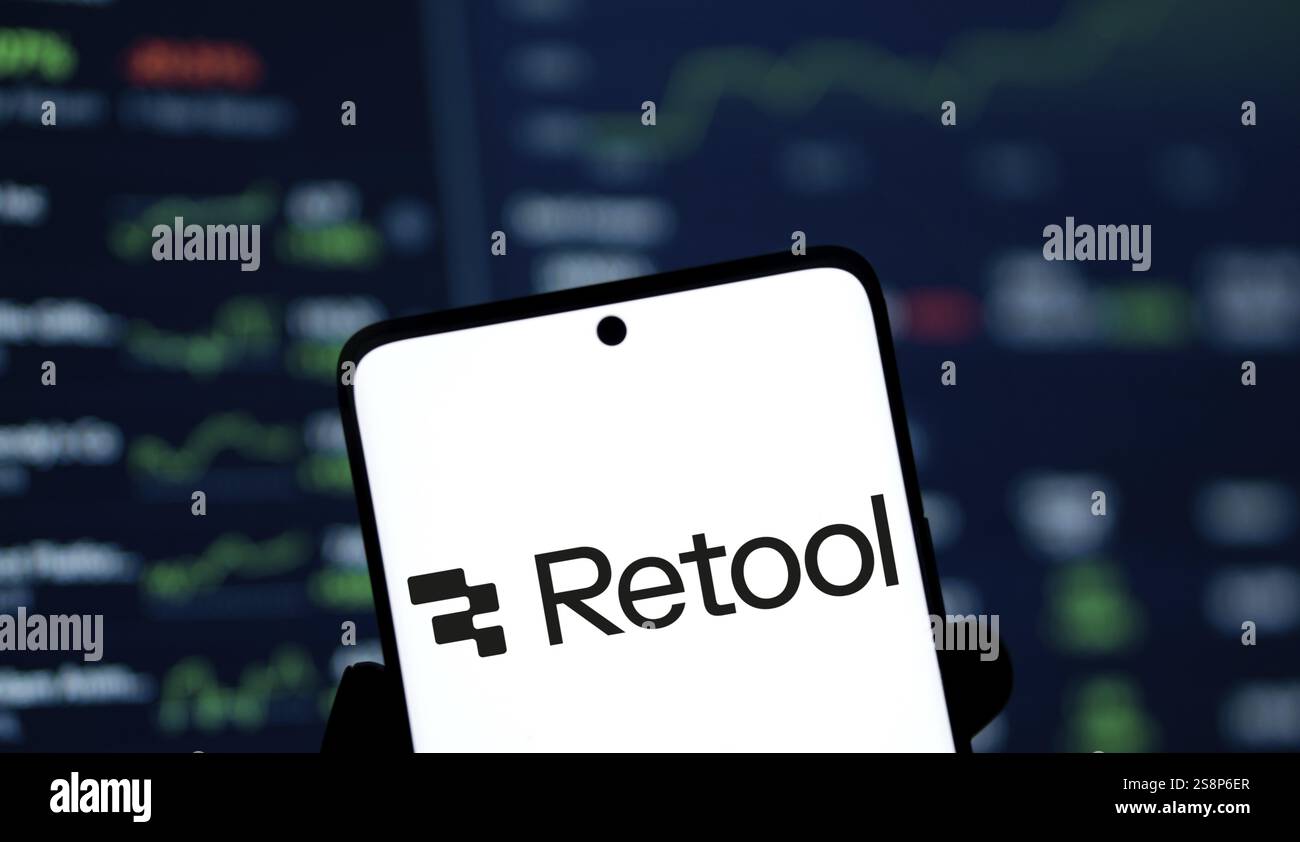 retool logo is displayed on smartphone. Retool is a fast way to build ...