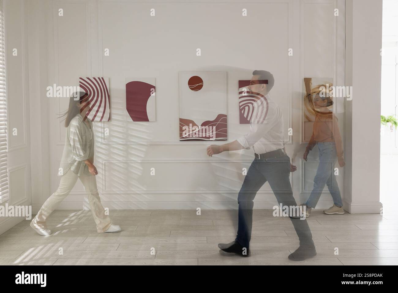 People in art gallery, motion blur effect Stock Photo - Alamy