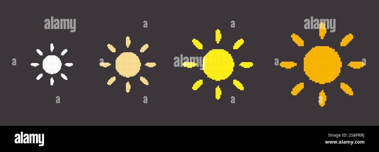 Sun Pixel Art Icon Set. Retro Game Yellow Sun Collection Isolated on ...