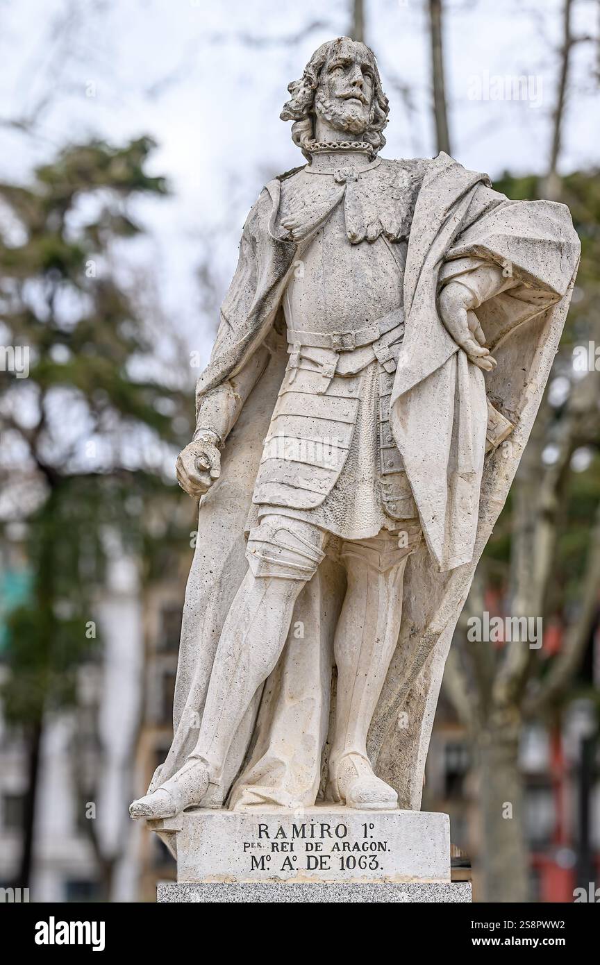 Stone statue of Ramiro Primero, Rey de Aragon, Madrid, Spain Stock ...