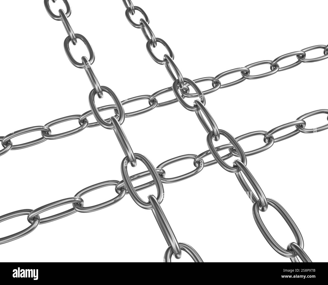 Strained chains from silver metal. Security power concepts. Isolated on white background Stock Photo