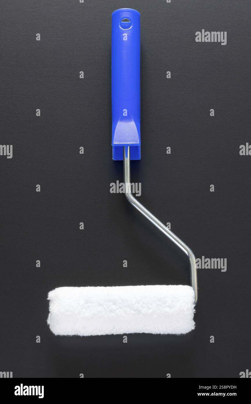 A typical painting roller isolated on black background Stock Photo