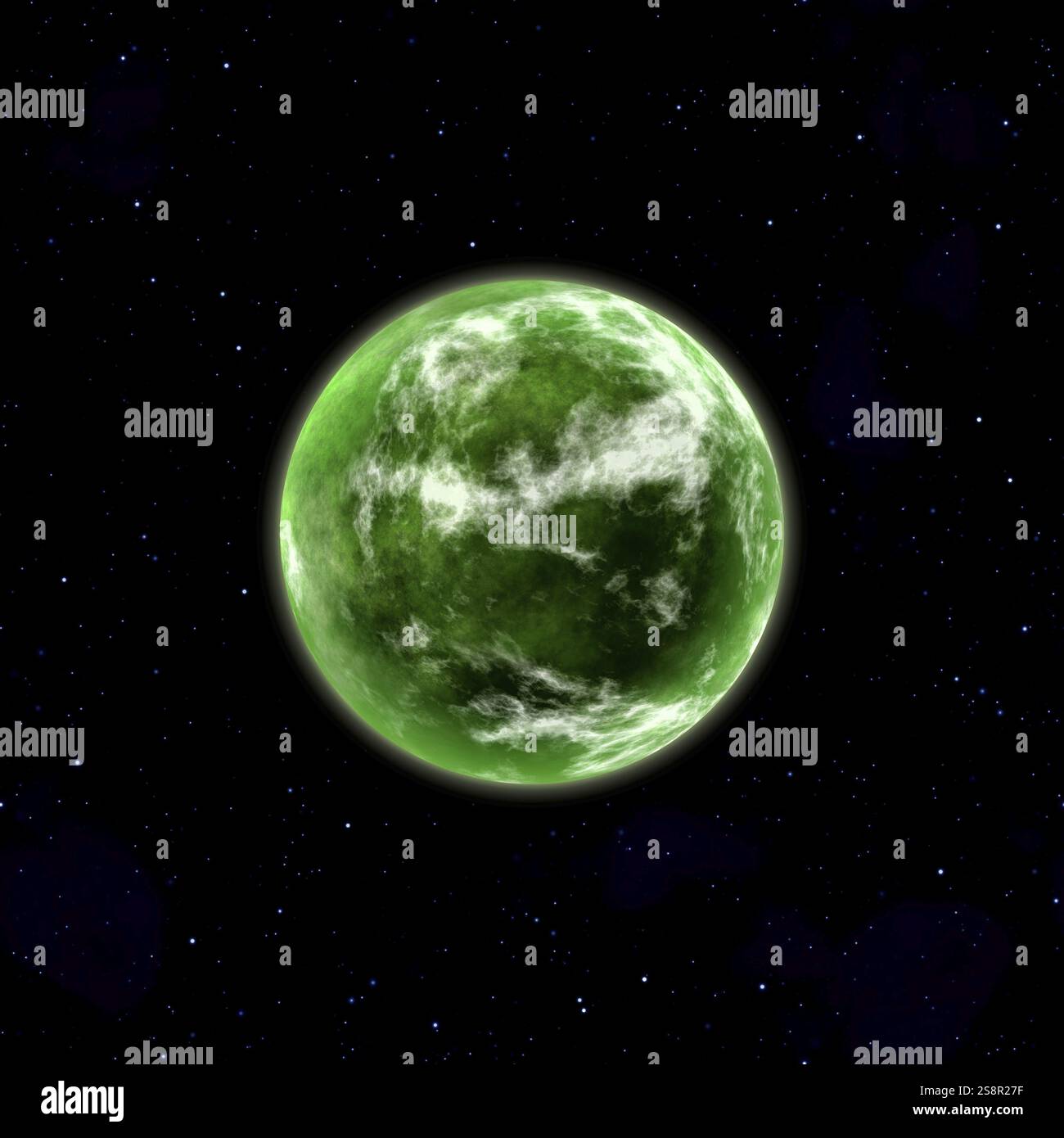 Green planet in space with stars illustration Stock Photo - Alamy