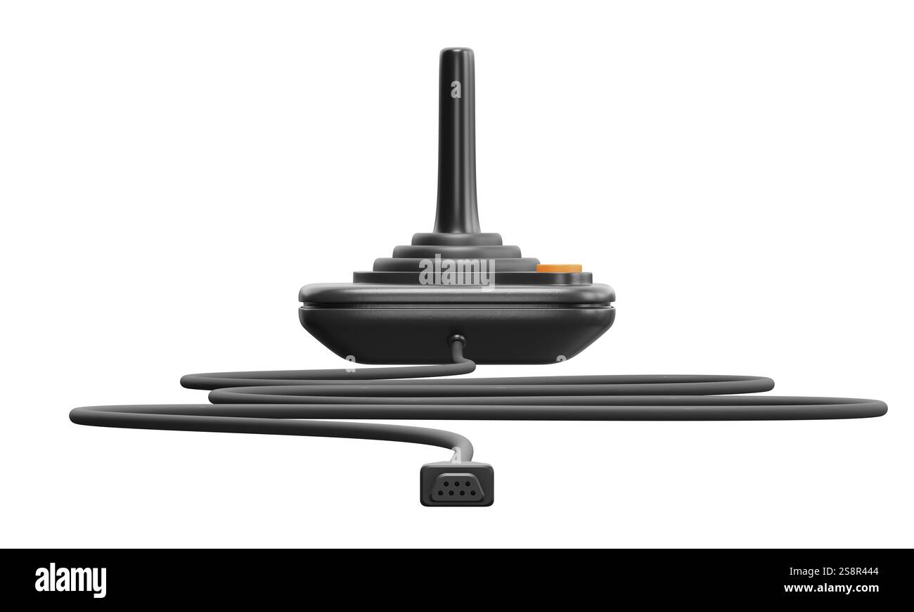 Black retro joystick with red button. 3D illustration Stock Photo - Alamy
