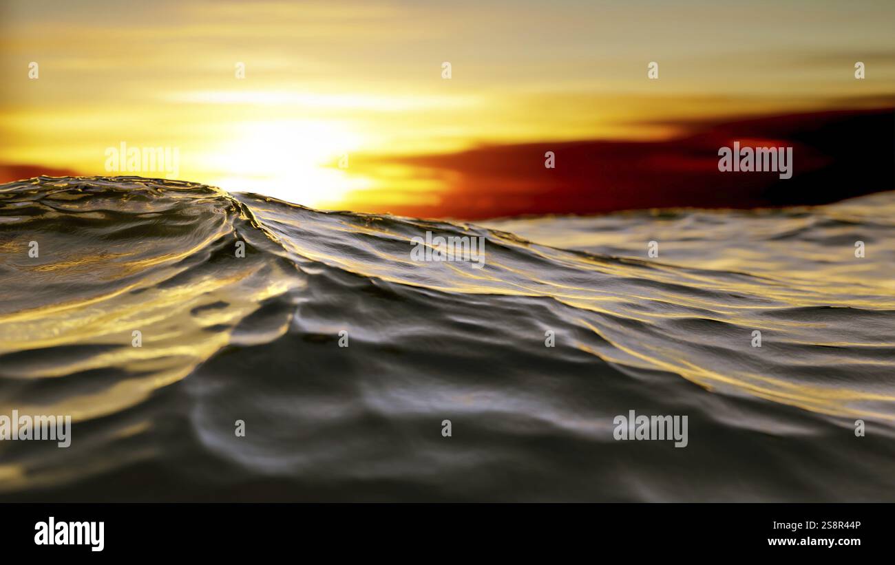 A golden sunset ocean wave background 3D illustration Stock Photo - Alamy