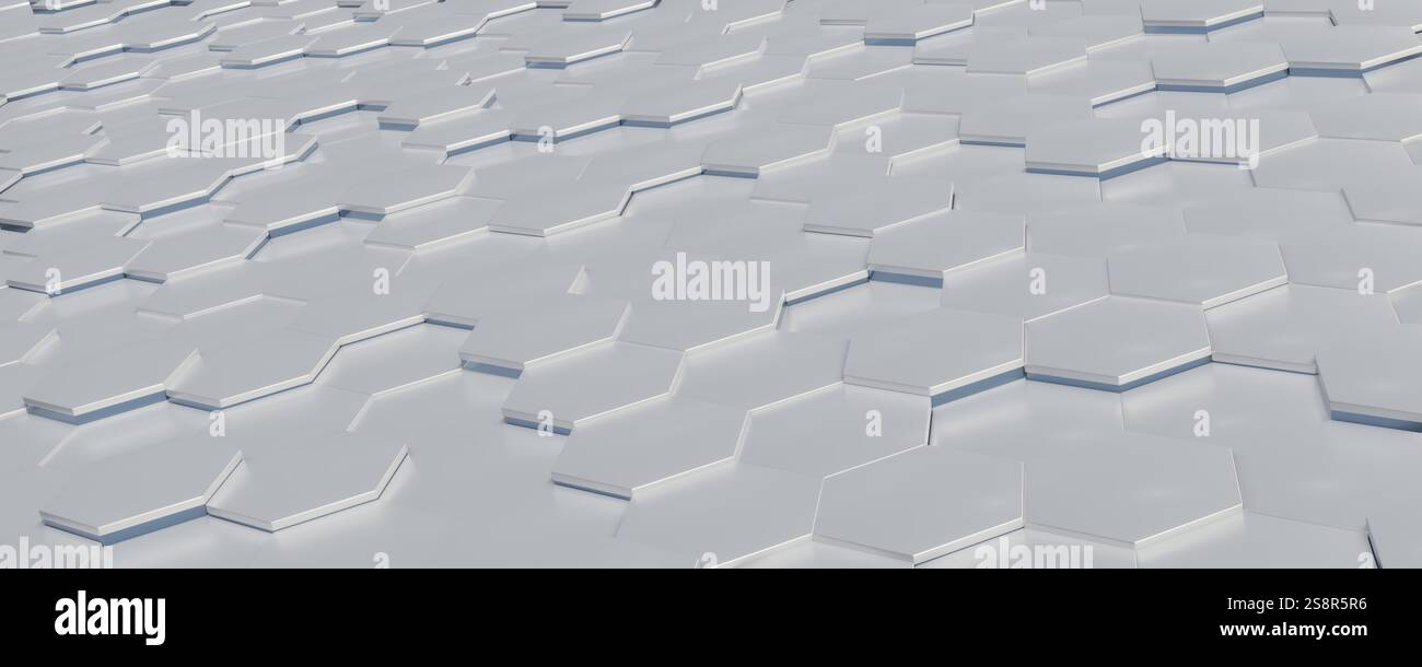 A grey bright hexagon tiles background. 3D illustration Stock Photo - Alamy