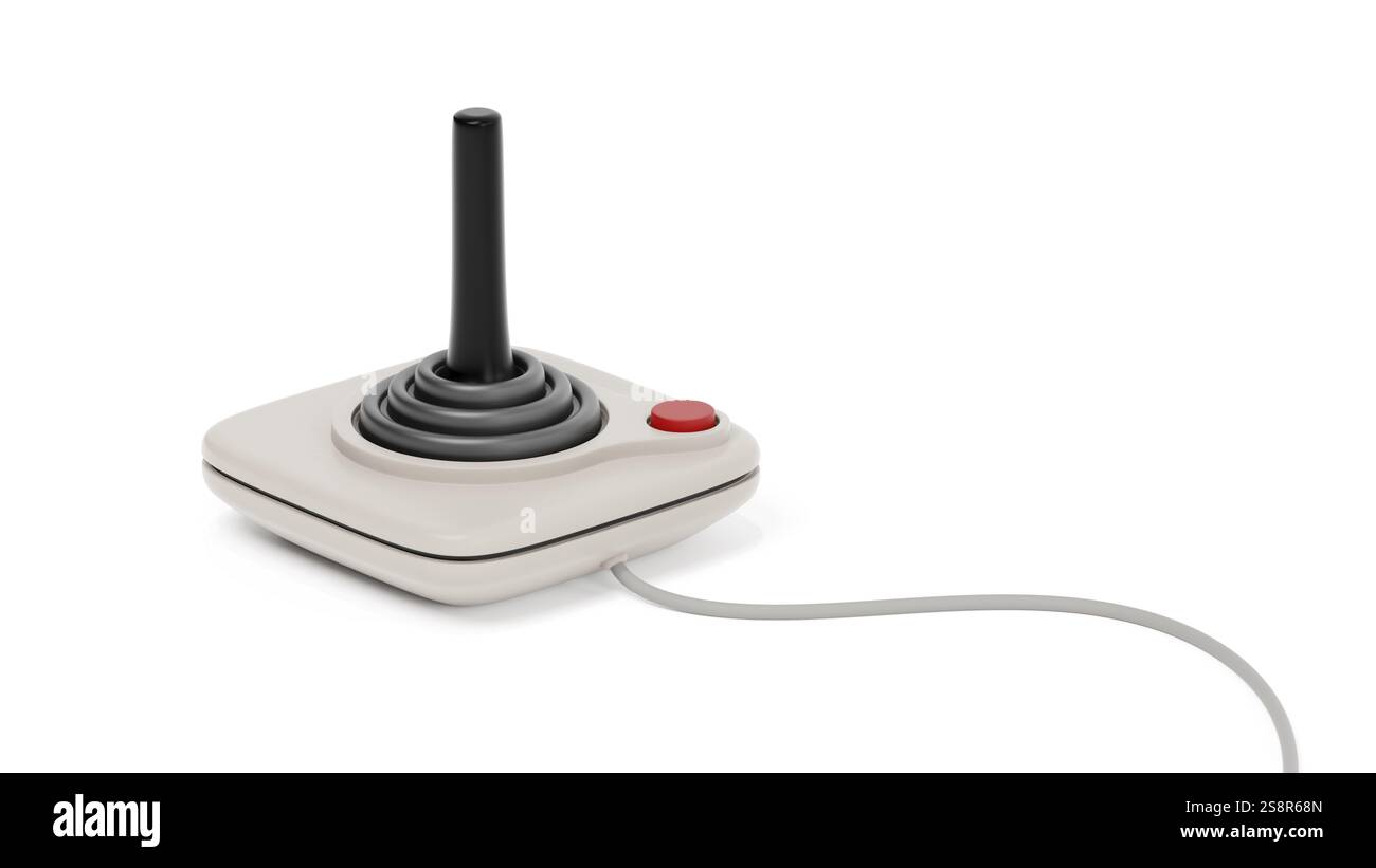 Black retro joystick with red button. 3D illustration Stock Photo - Alamy