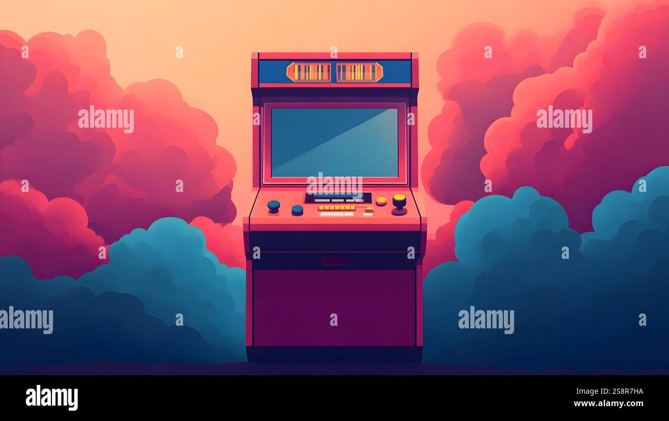Vibrant and atmospheric of a retro arcade machine surrounded by a ...