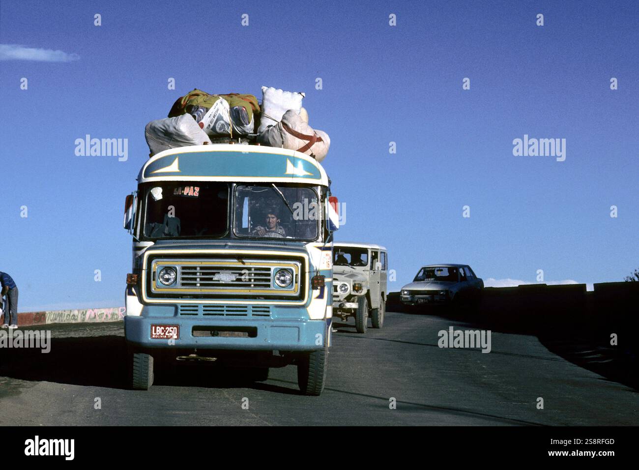 America. Bolivia. La Paz. Local Bus on the Outskirts of La Paz Stock
