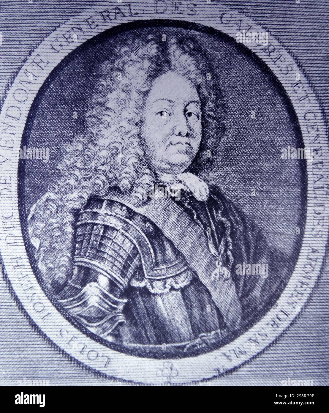 Engraved portrait of Louis Joseph, Duke of Vendôme (1654-1712) a French military commander during the War of the Grand Alliance and War of the Spanish Succession. Dated 18th Century Stock Photo