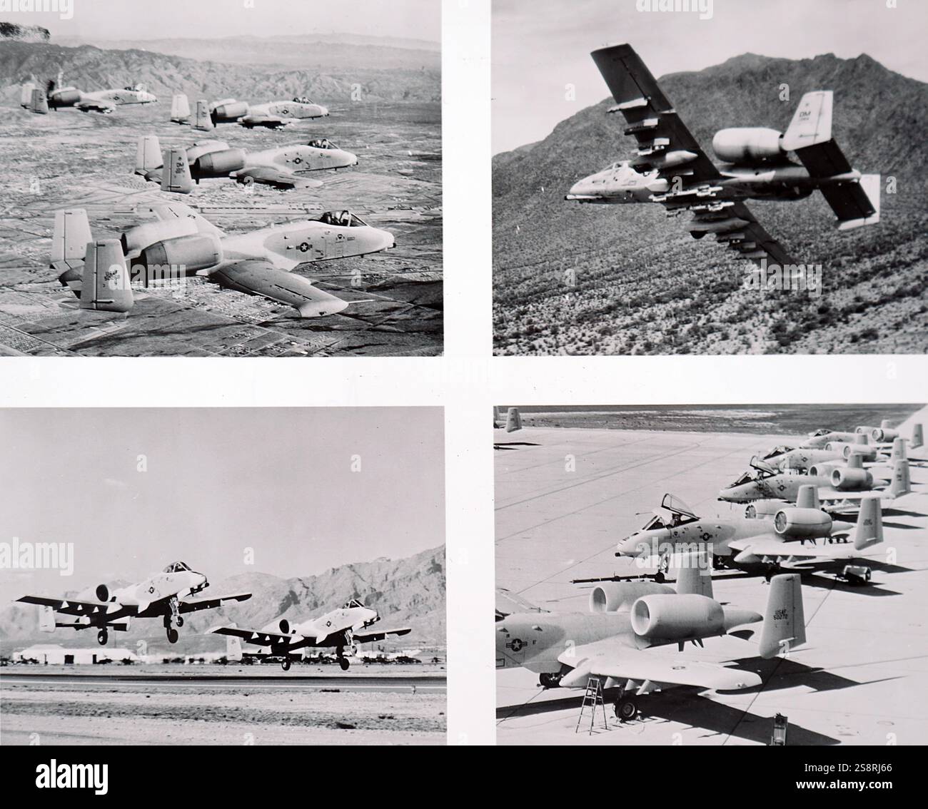Photographs of the USAF/ Fairchild A-10 ground attack aircraft, the new anti-armour plane being delivered to the Davis-Monthan Air Force Base. Dated 20th Century Stock Photo