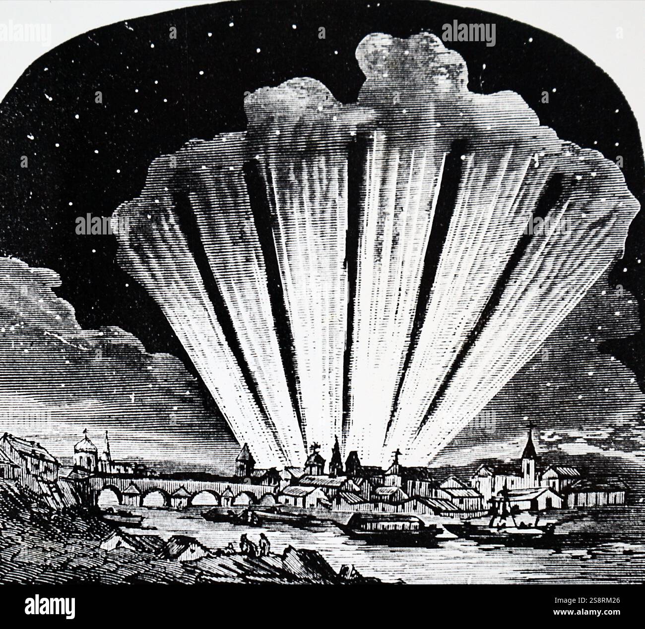 Engraving depicting the Great Comet of 1744. Dated 18th Century Stock ...