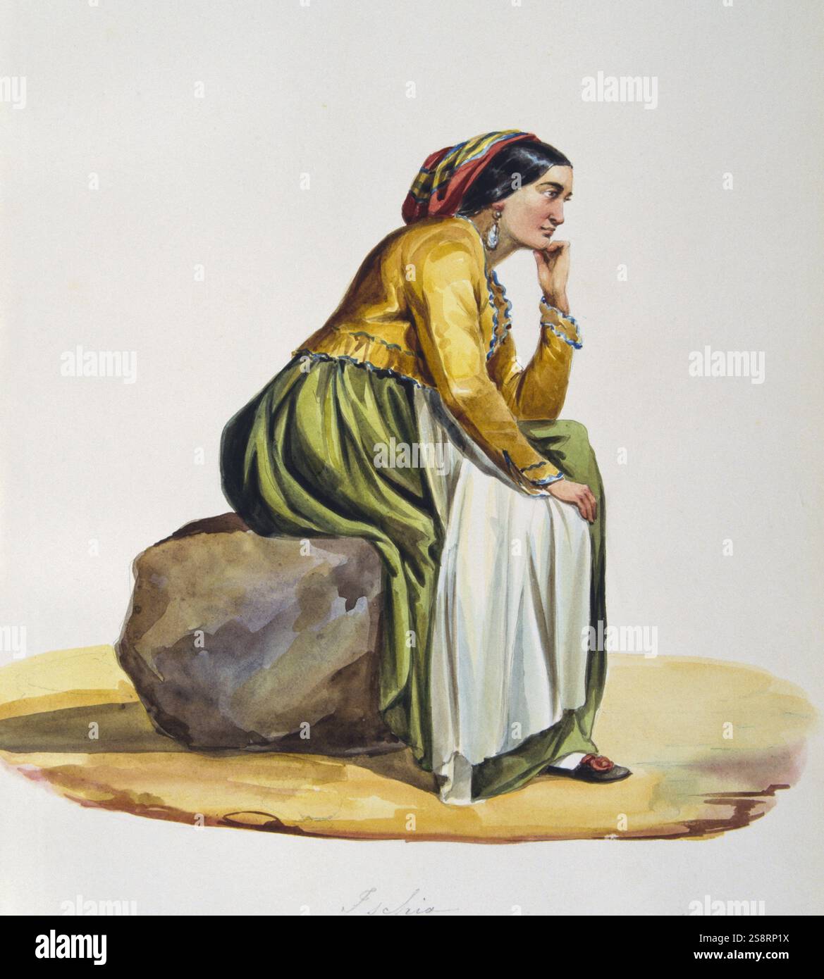 painting in Gouache depicting an Italian peasant in traditional costume ...
