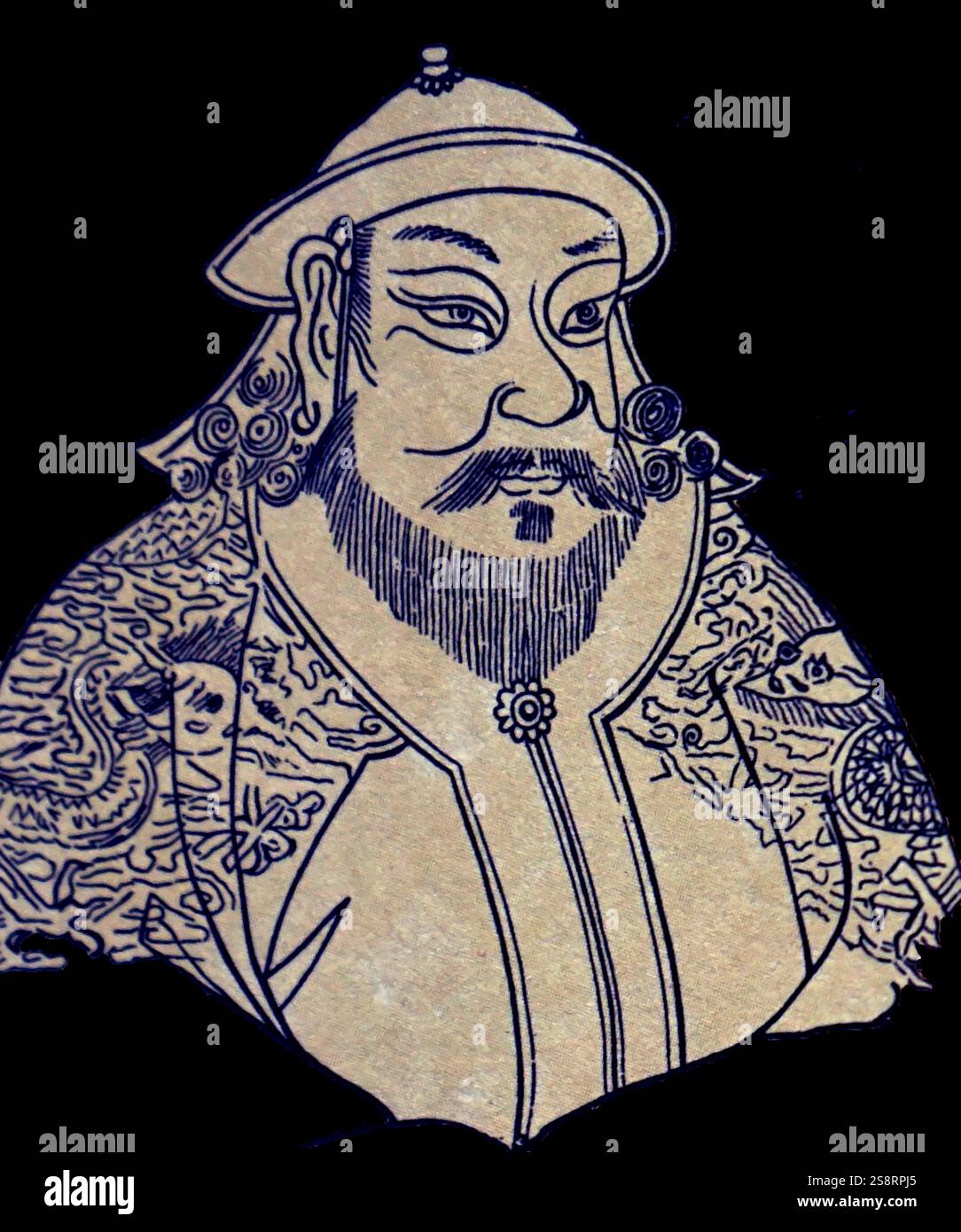 Portrait of Kublai Khan (1215-1294) the fifth Khagan of the Mongol Empire. He founded the Yuan dynasty in China as a conquest dynasty, and ruled as the first Yuan emperor. Dated 13th Century Stock Photo