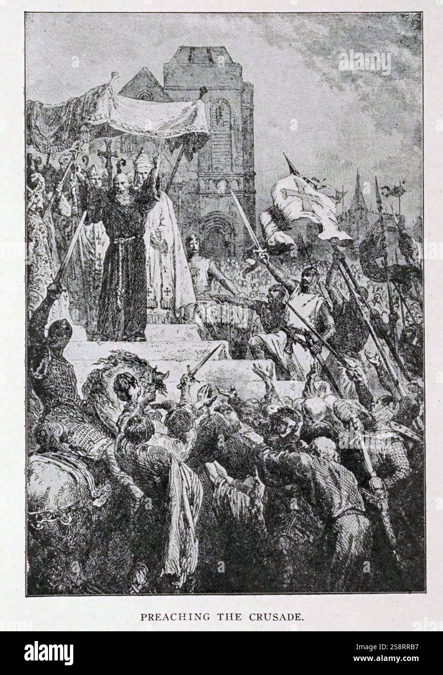 Freemasonry and Knights Templar: Preaching The Crusade. Illustration. The Crusades were a series of religious wars initiated, supported, and sometimes directed by the Latin Church in the medieval period Stock Photo