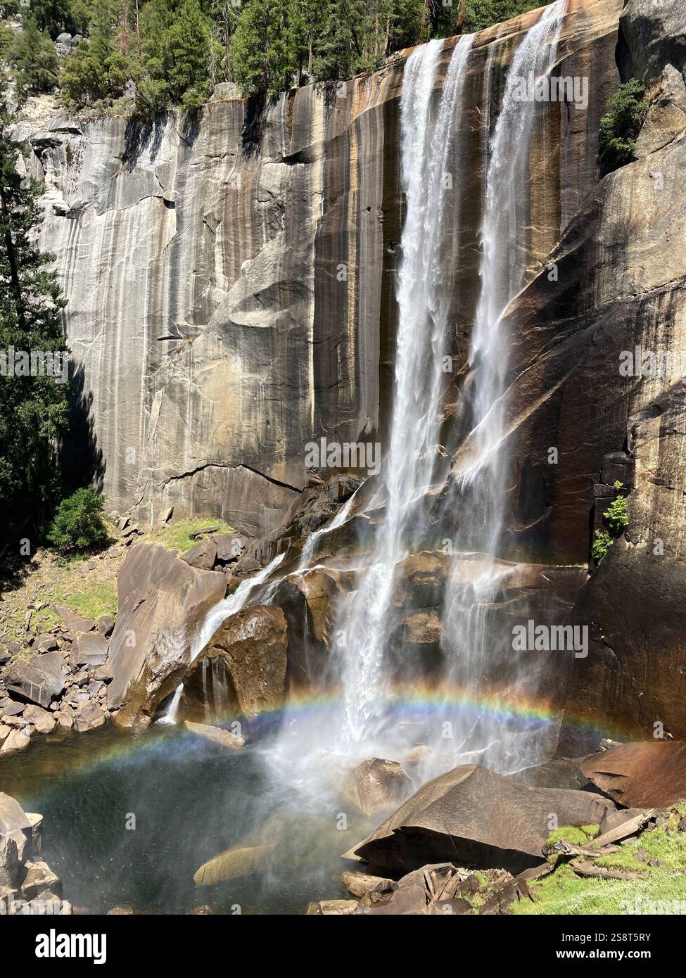 Waterfall with rainbow at Vernal Falls - Smartphone Captured Stock Image