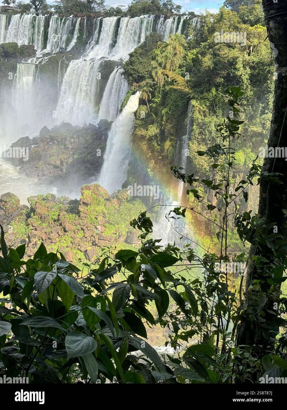 Rainbow over Iguazu Falls on a bright day - Smartphone Captured Stock Image