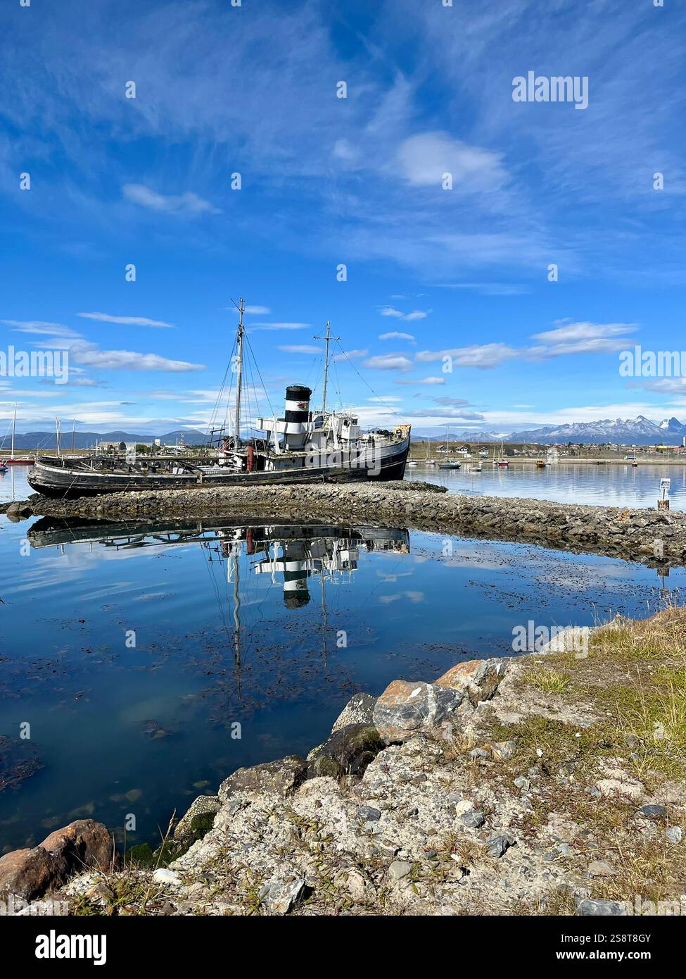 Stranded ship in Ushuaia's coast - Smartphone Captured Stock Image