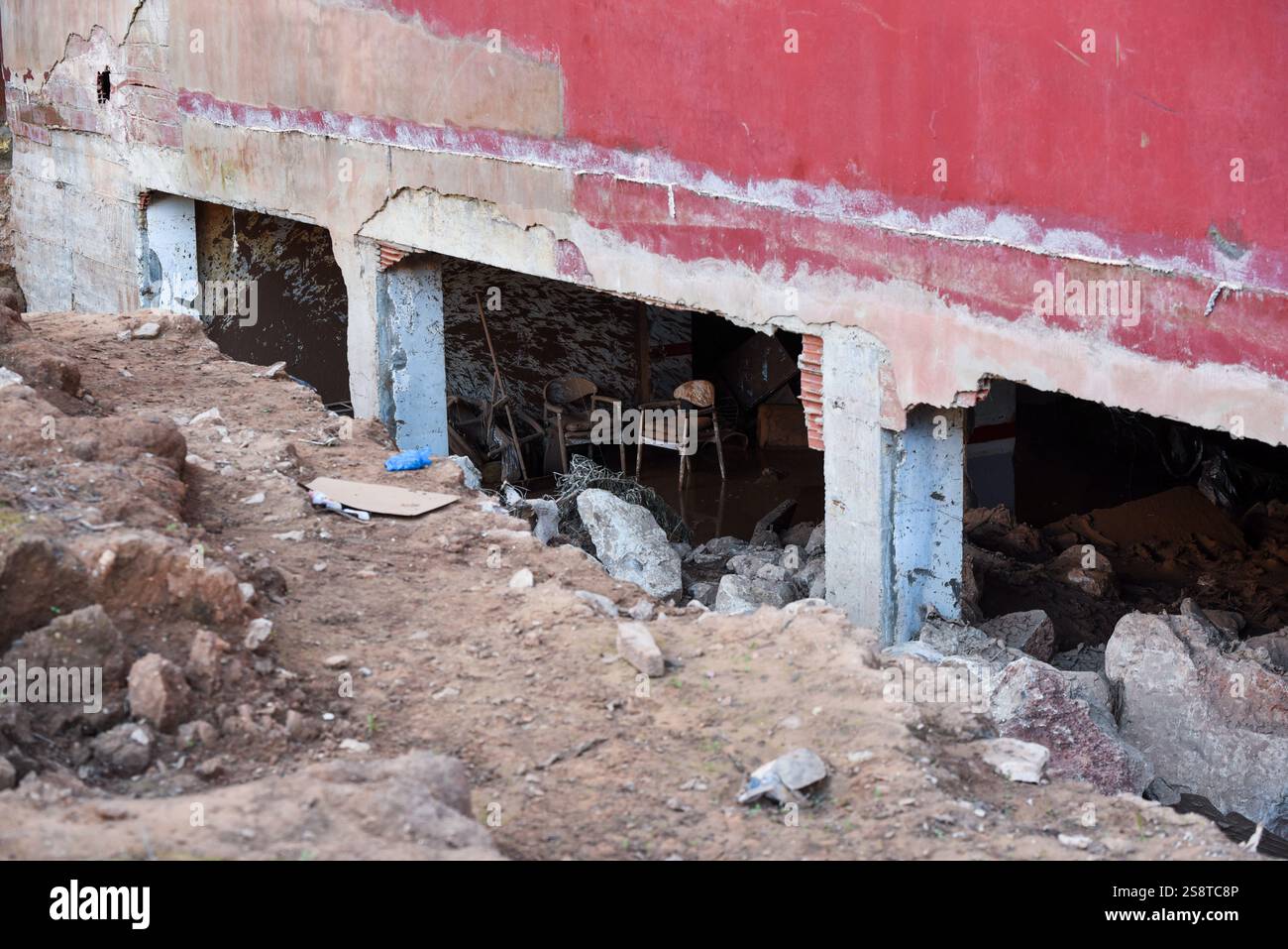 House basement damaged and flooded after DANA flooding. Structural ...