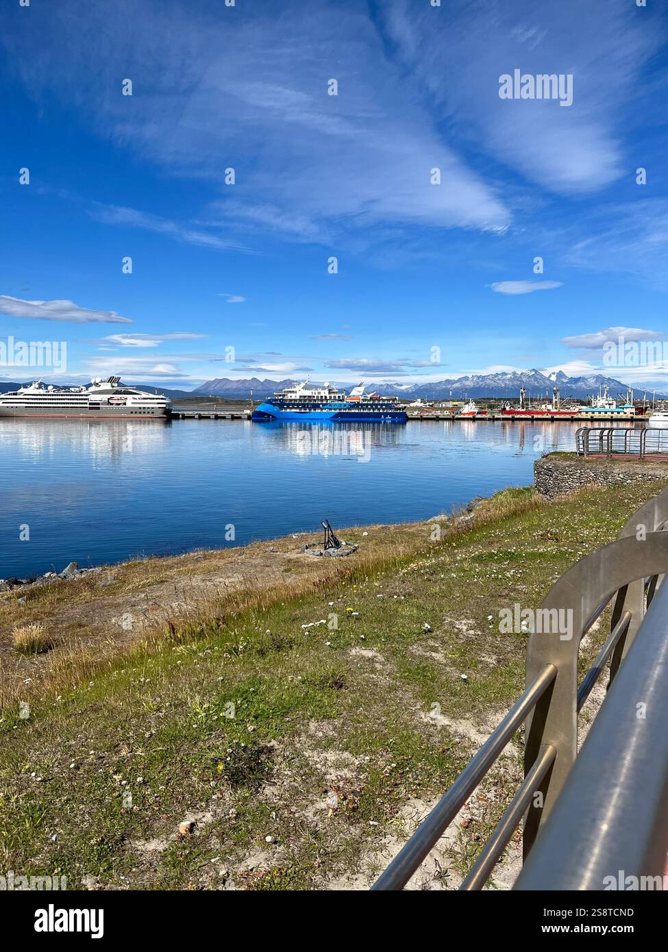 Walking through Ushuaia's scenic port - Smartphone Captured Stock Image