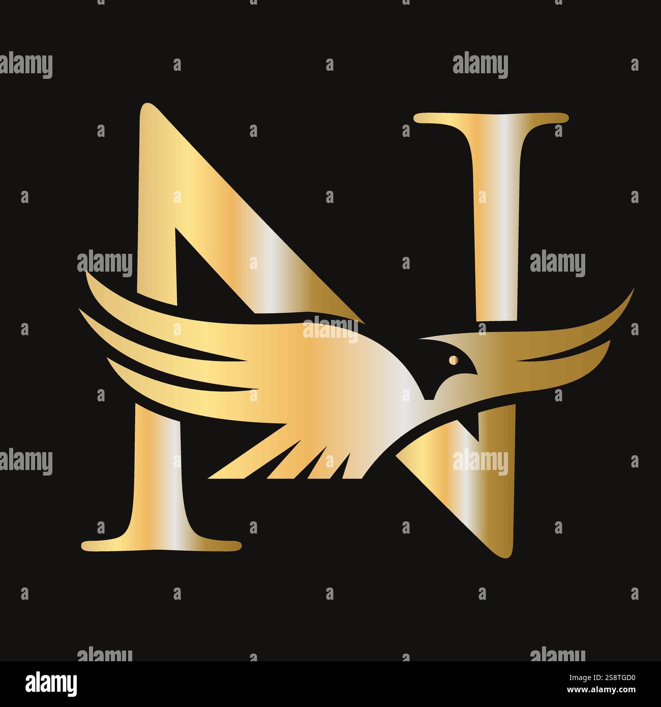 Initial Letter N Flying Eagle Logo Concept For Speed Icon and Transportation Symbol Vector Sign Stock Vector