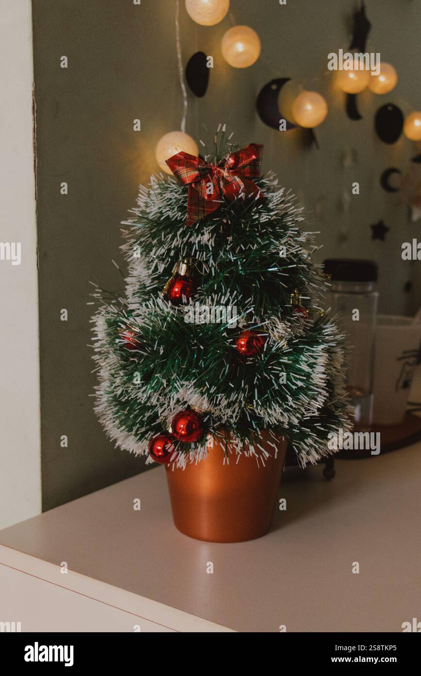 mini christmas tree decoration at home Stock Photo