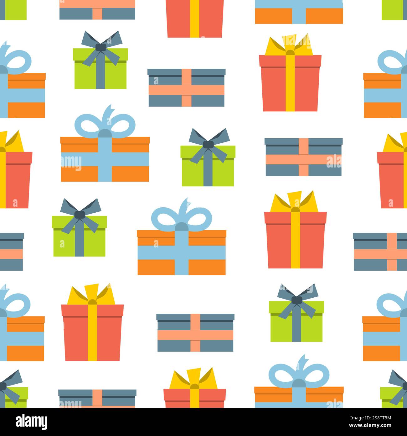 Seamless pattern with gift boxes on white background. Vector illustration Stock Vector