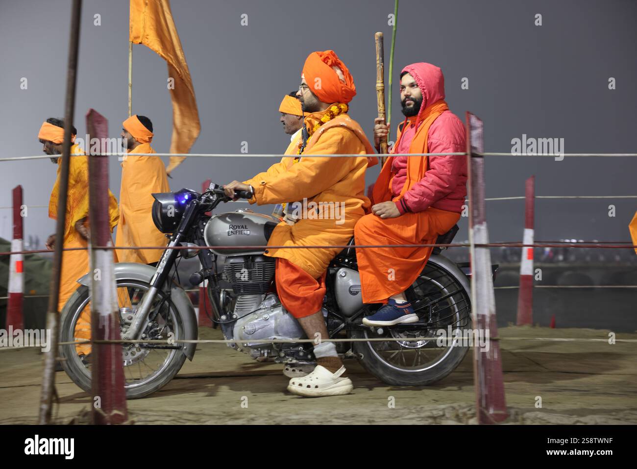 Sadhus parading on motorbike to the Sangam on the Shahi Snan, Maha